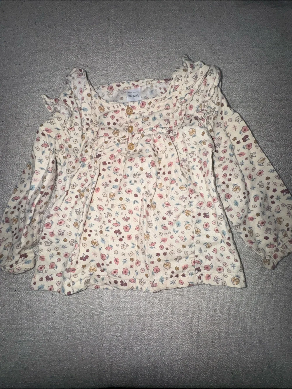 Carter's Cream Floral Ruffle-Detail Long Sleeve Top with Pink & Yellow Accents